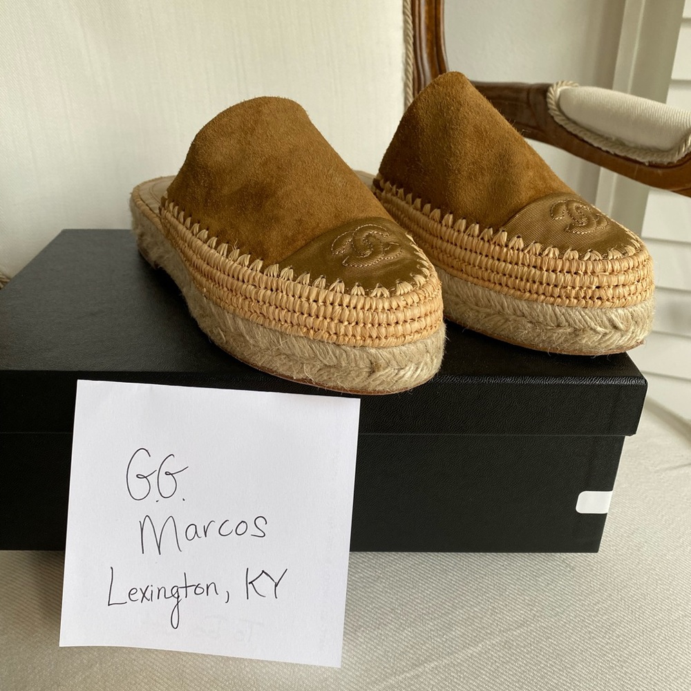 Chanel Suede Grosgrain CC Espadrille Mules Size 35